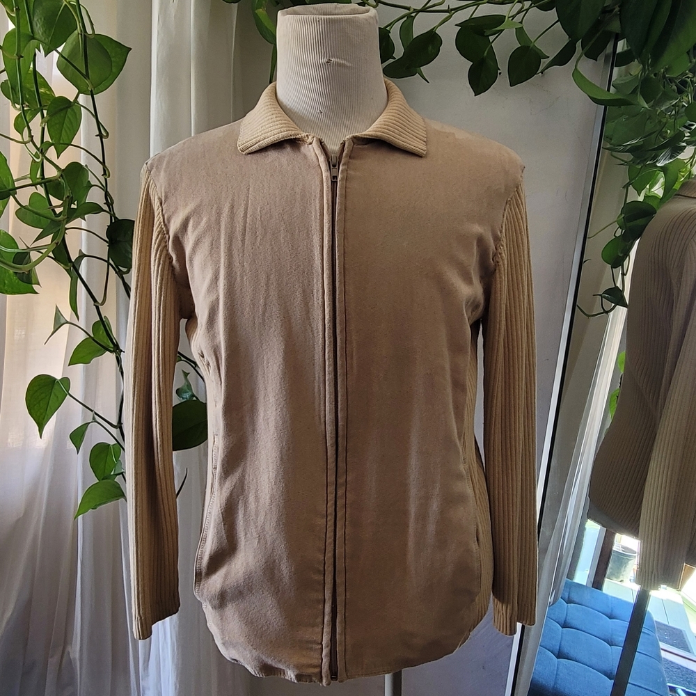 EUC the Havanera Co. 100% cotton and Faux suede tan zipup Jacket size S
